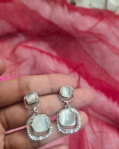 Silver Radiance Double Square Zirconia Drop Earrings
