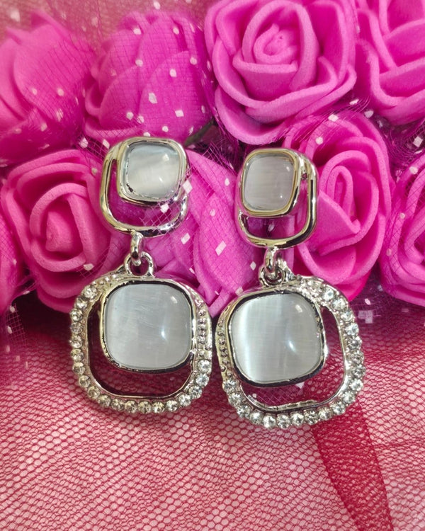 Silver Radiance Double Square Zirconia Drop Earrings