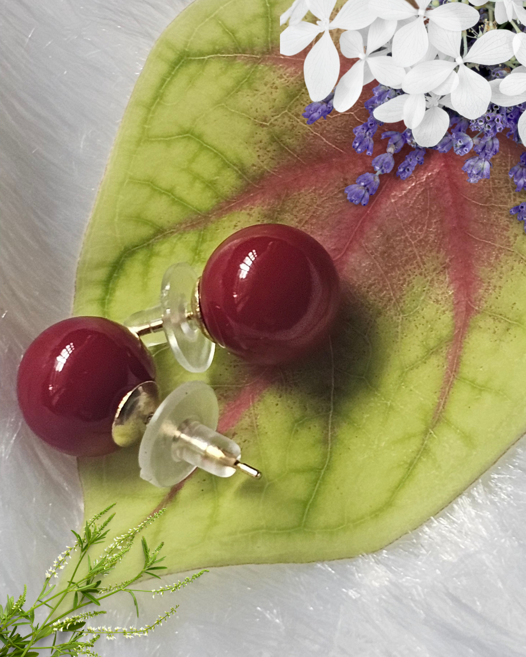 Bold Burgundy Ball Stud Earrings