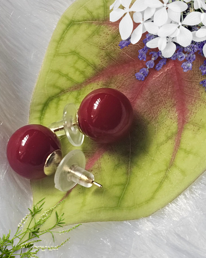 Bold Burgundy Ball Stud Earrings