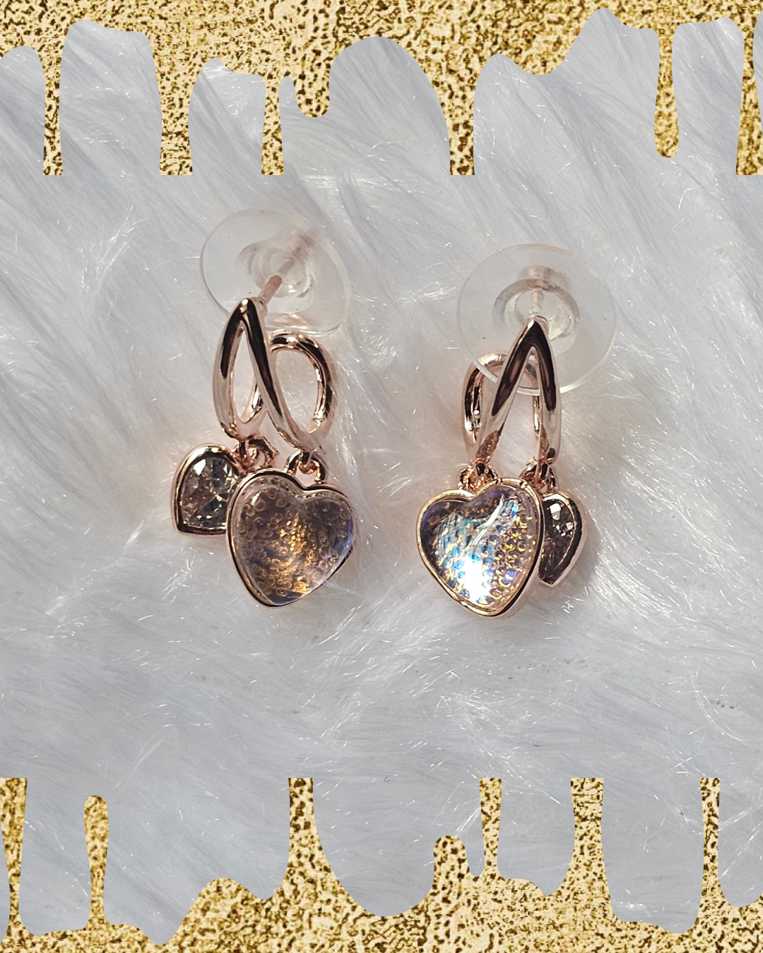 Rose Gold Double Heart Dangle Earrings