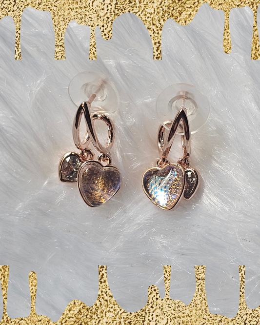 Rose Gold Double Heart Dangle Earrings