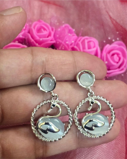 Silver Swan Elegance Drop Earrings