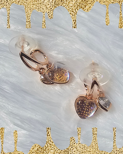 Rose Gold Double Heart Dangle Earrings