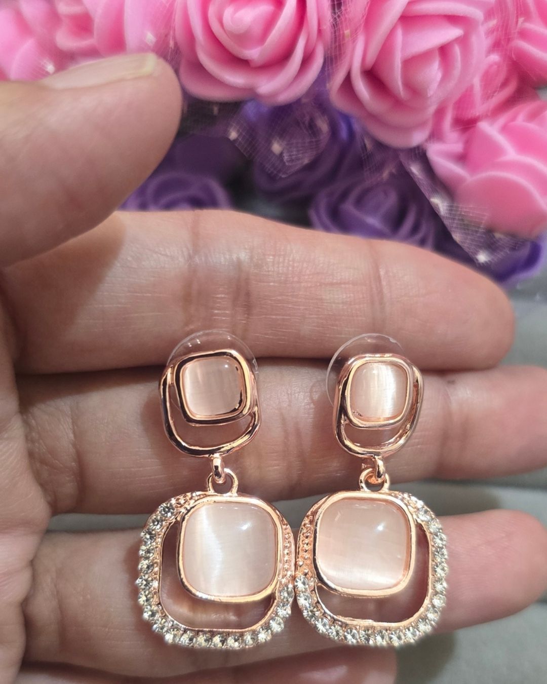 Rose Gold Cat Eye Zirconia Drop Earring