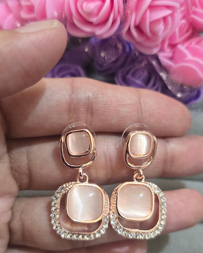 Rose Gold Cat Eye Zirconia Drop Earring