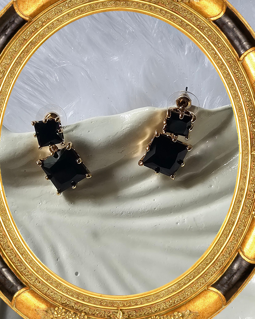 Black Square-Cut Drop Earrings