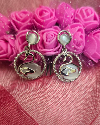 Silver Swan Elegance Drop Earrings