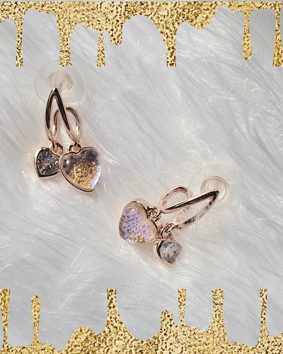 Rose Gold Double Heart Dangle Earrings