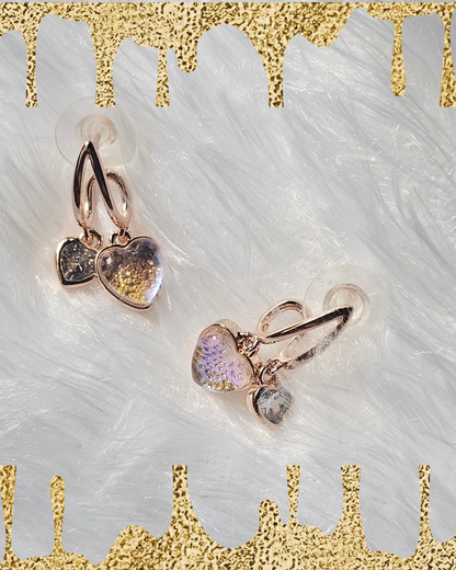Rose Gold Double Heart Dangle Earrings