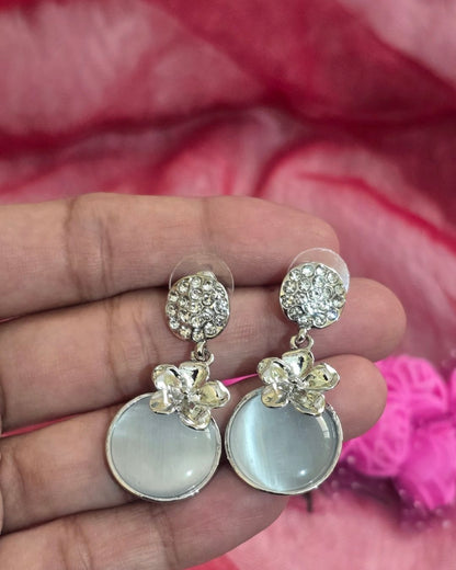 Silver Bloom Zirconia Drop Earrings