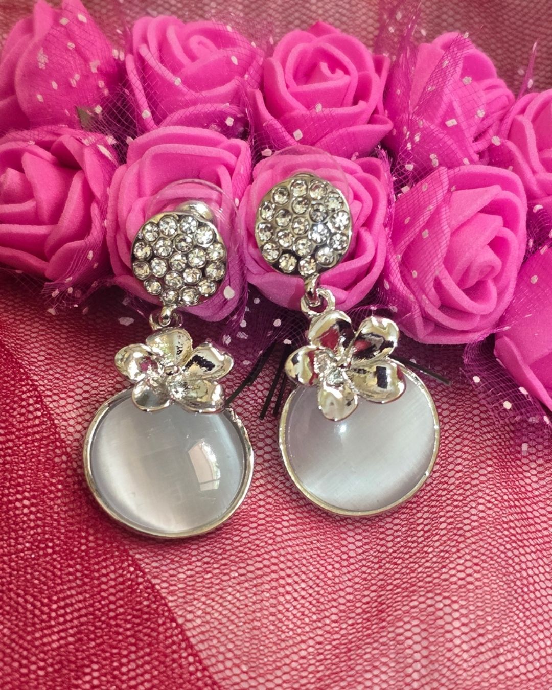 Silver Bloom Zirconia Drop Earrings