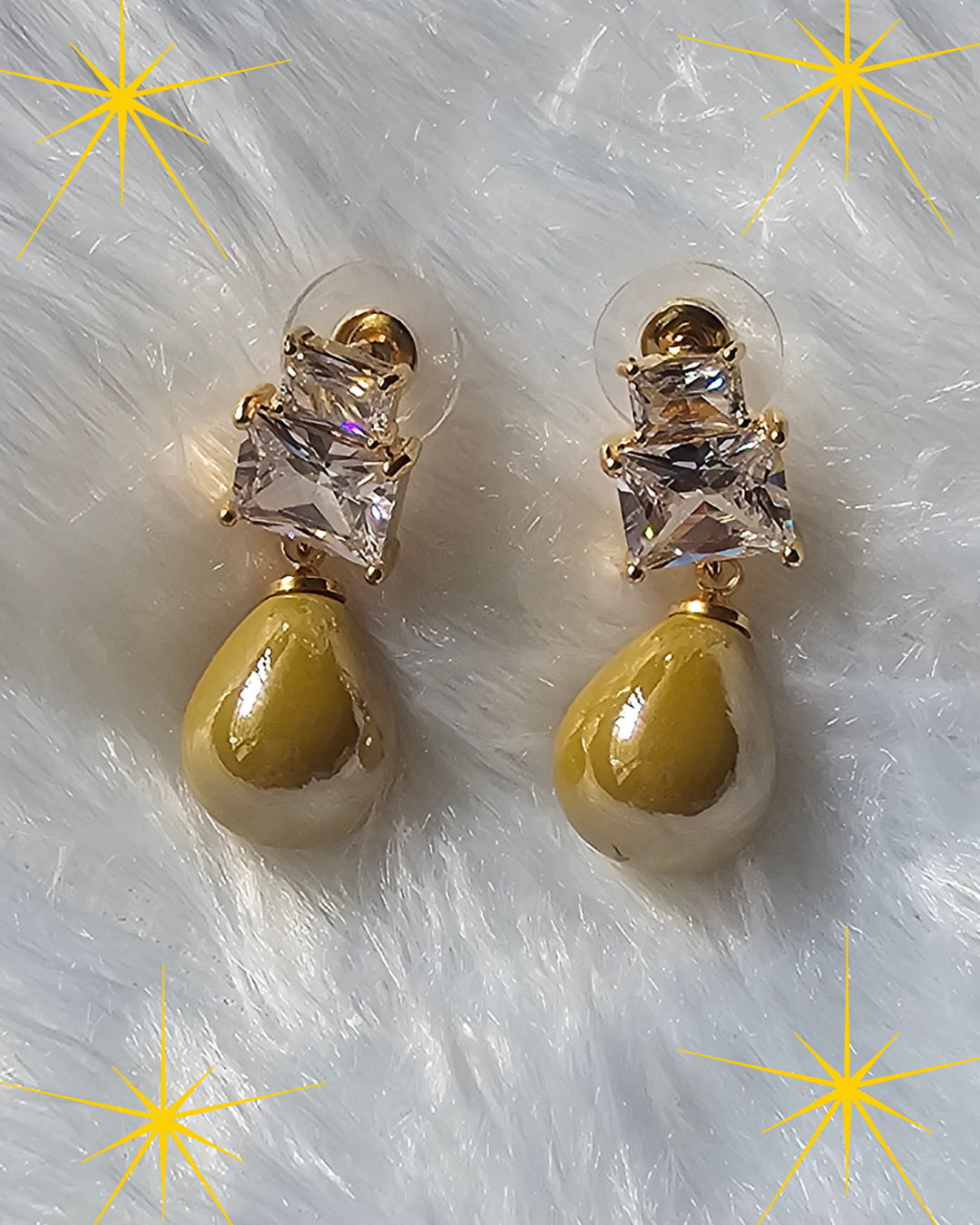 Golden Teardrop Crystal Stud Earrings