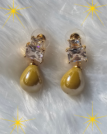 Golden Teardrop Crystal Stud Earrings