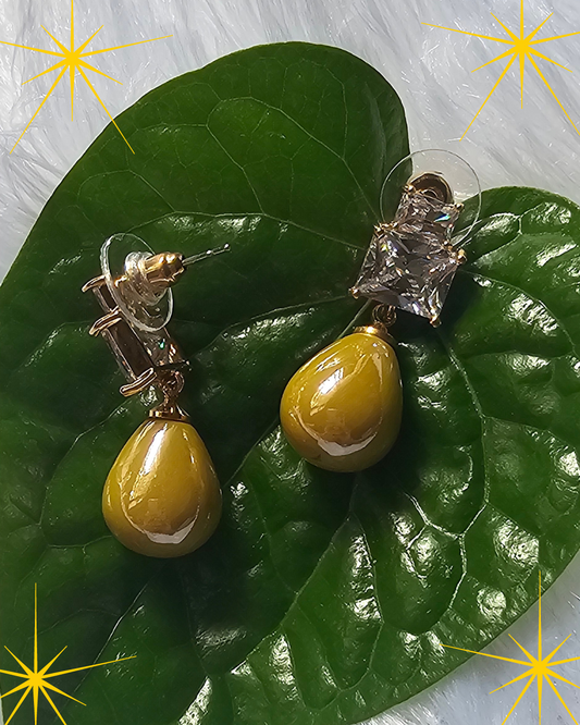 Golden Teardrop Crystal Stud Earrings