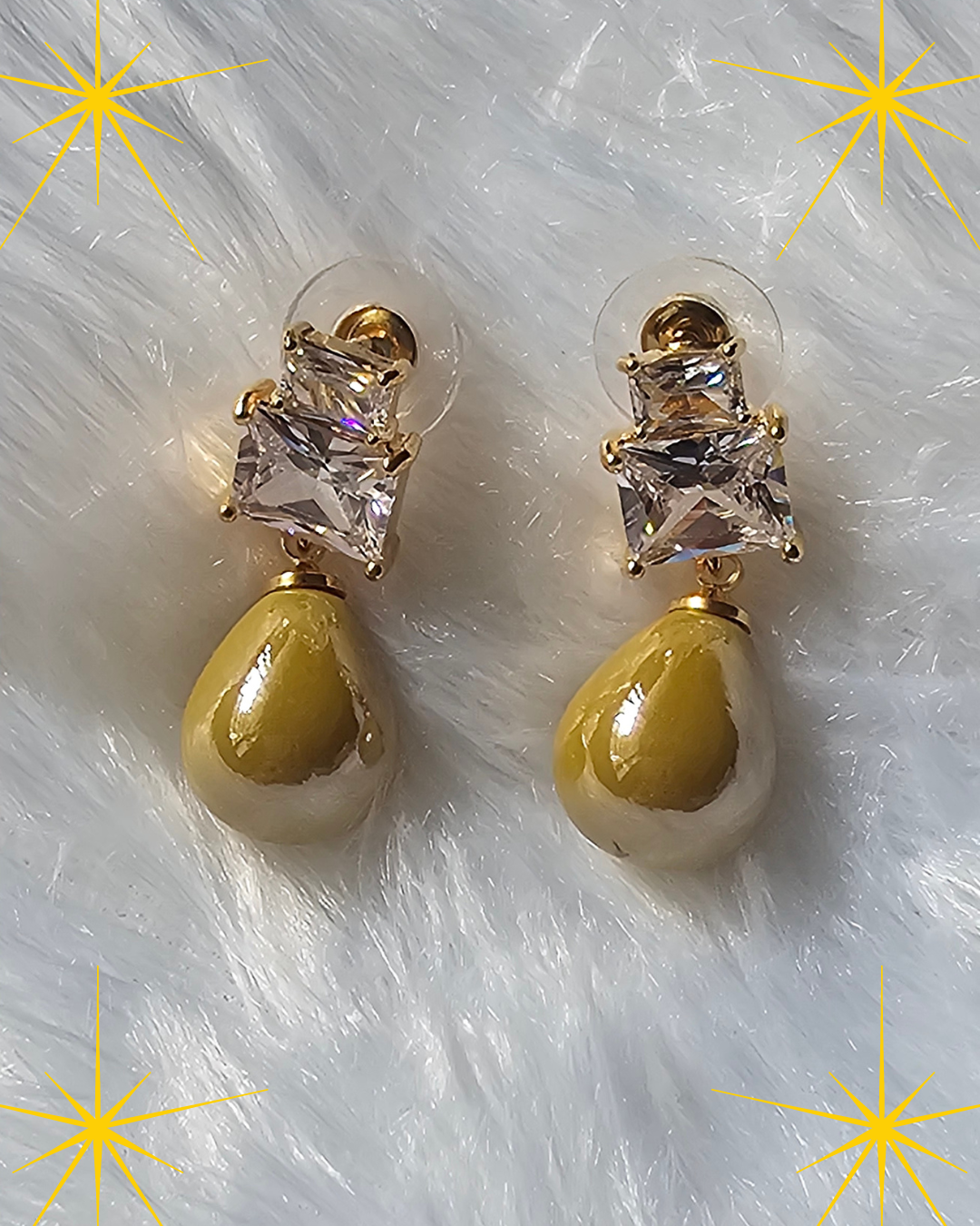 Golden Teardrop Crystal Stud Earrings
