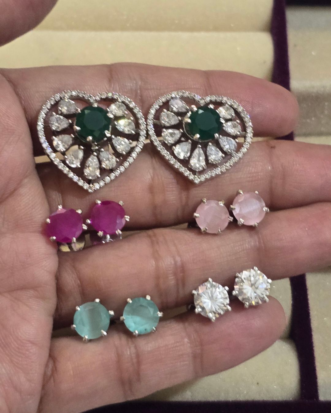 5-in-1 Crystal Heart Interchangeable Stud Earrings