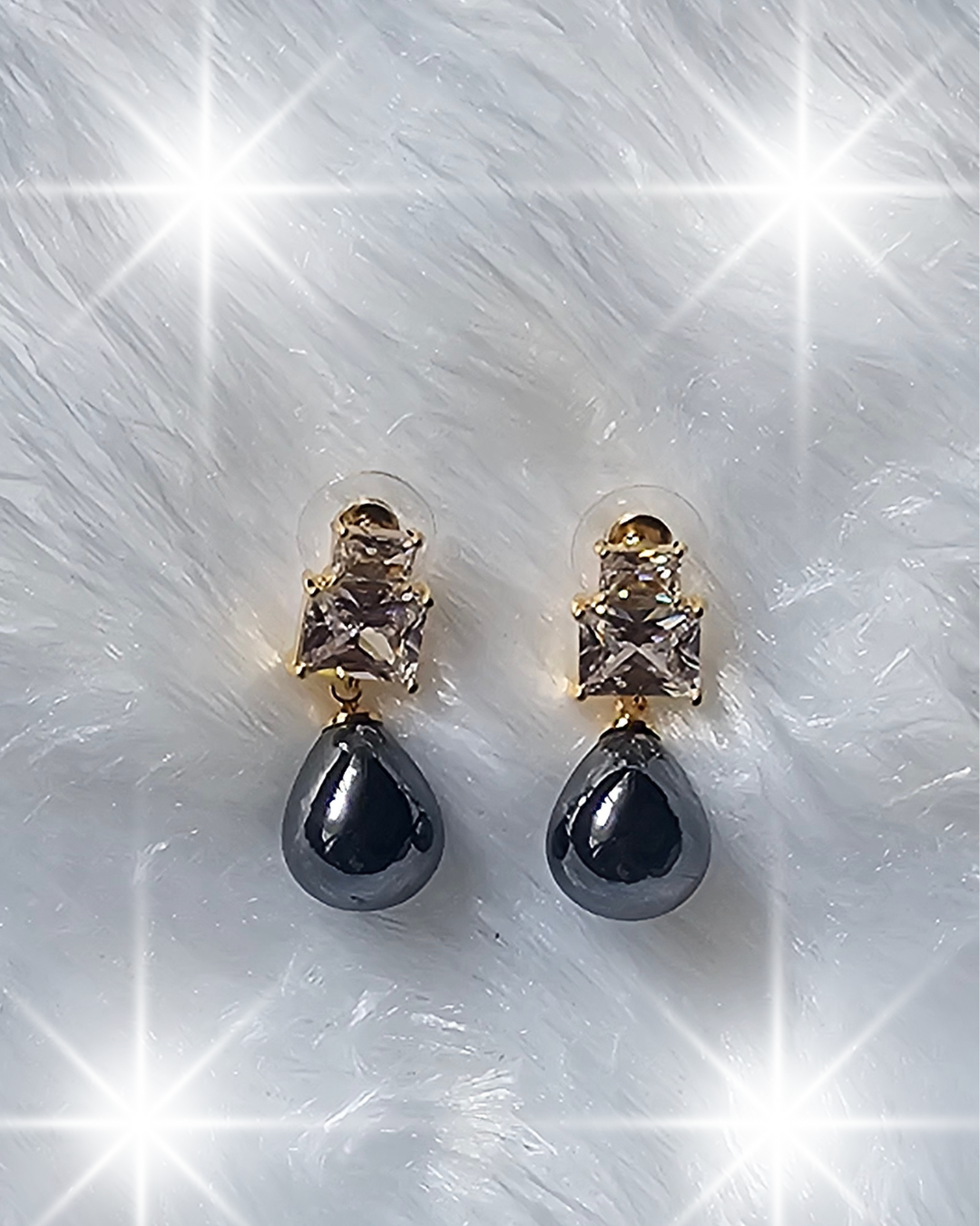 Grey Teardrop Crystal Stud Earrings