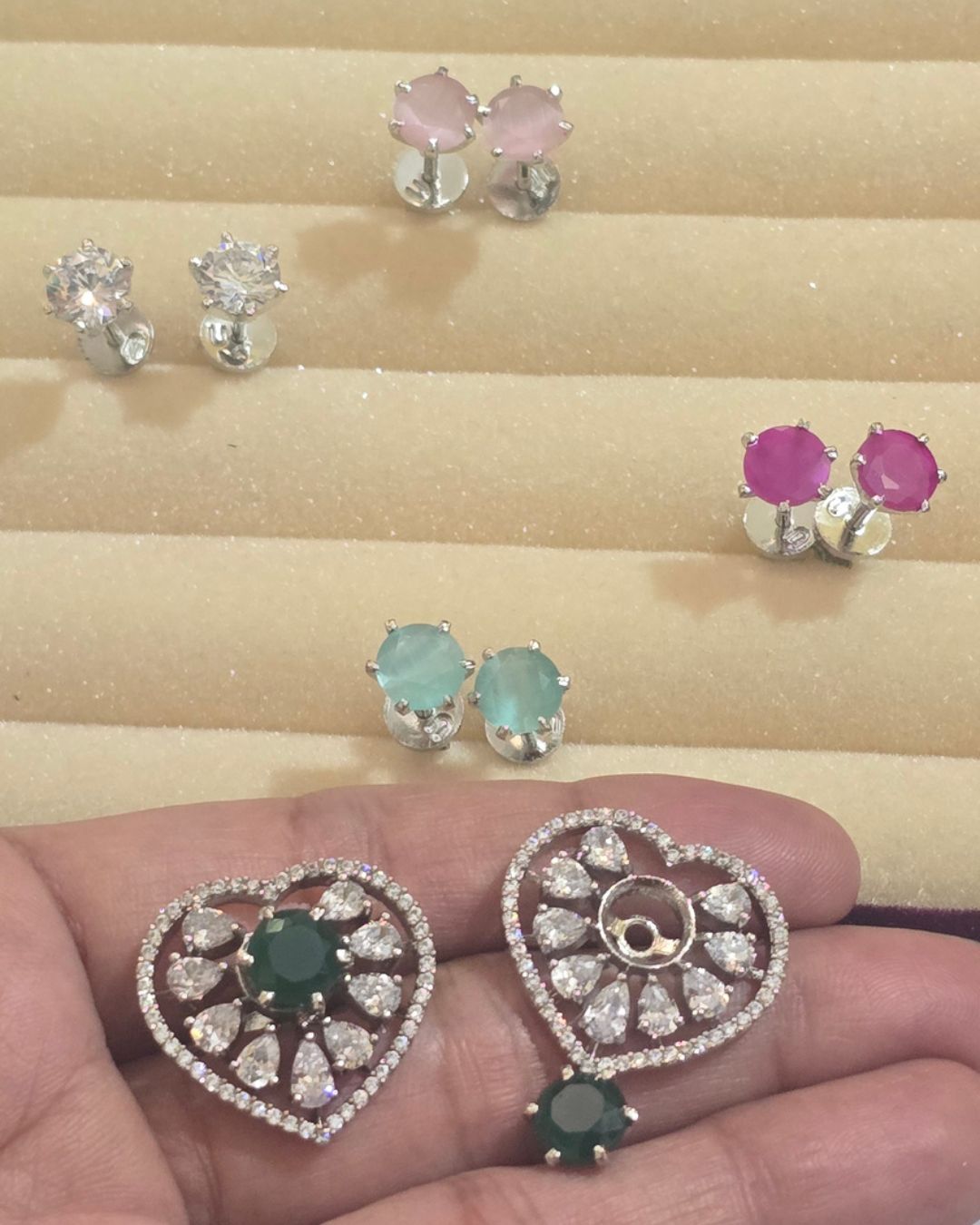5-in-1 Crystal Heart Interchangeable Stud Earrings