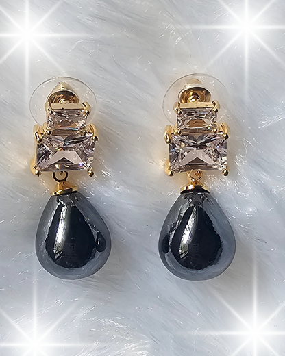 Grey Teardrop Crystal Stud Earrings