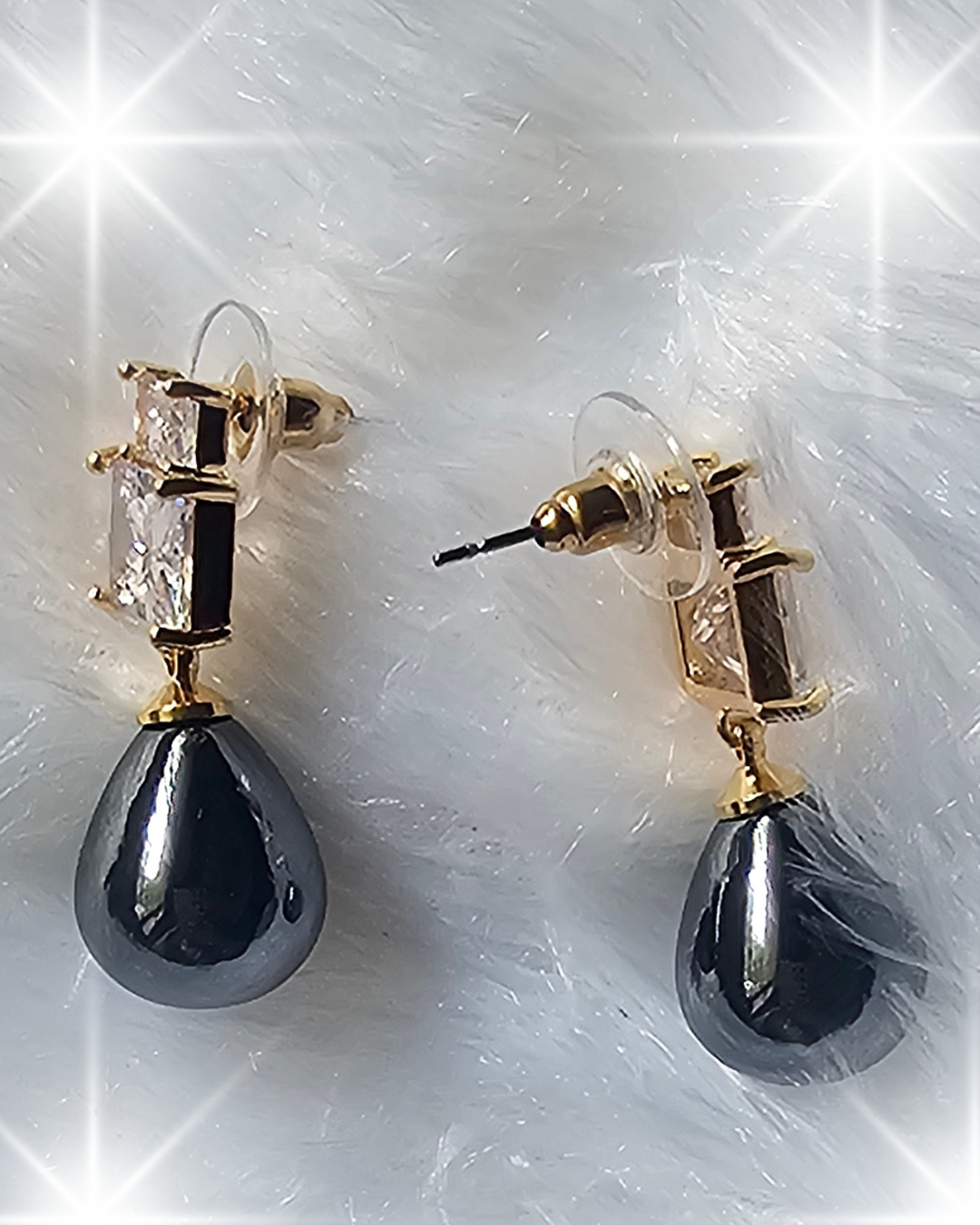 Grey Teardrop Crystal Stud Earrings