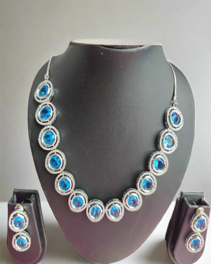 Blue Opal Cubic Zirconia Necklace & Earrings Set