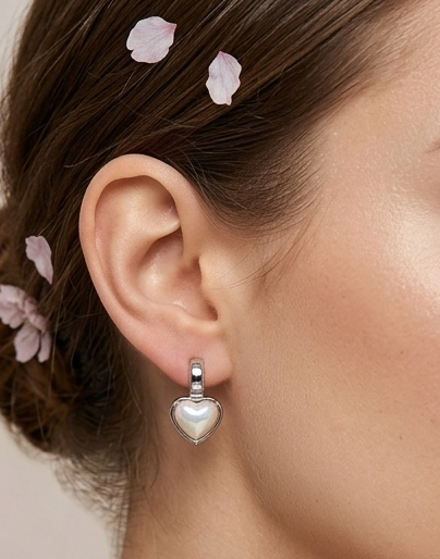 White Heart Drop Earrings